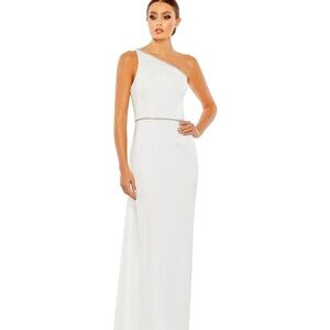 Mac Duggal One-Shoulder White Evening Dress with Rhinestone Trim Size 10 - Flaws